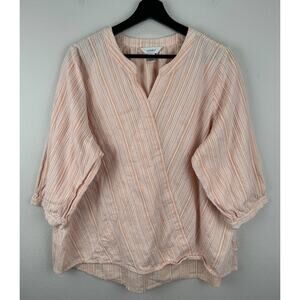 CJ Banks Top Womens Size 2X Peach 3/4 Sleeve Striped Textured Boho Career Work